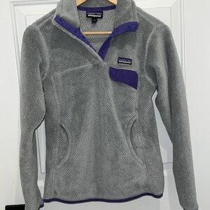 Patagonia Gray and Purple Fleece Pullover S